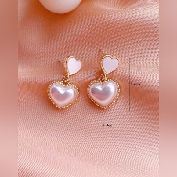 New imitated pearl cute heart drop earrings - Picture 2 of 4